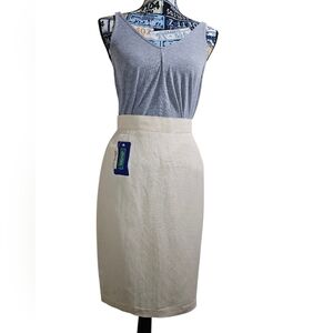 New Vintage Oatmeal Cream Flax Linen Pencil Skirt 46 Medium